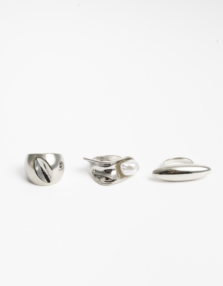 Set De Anillos Metal Y Perla 