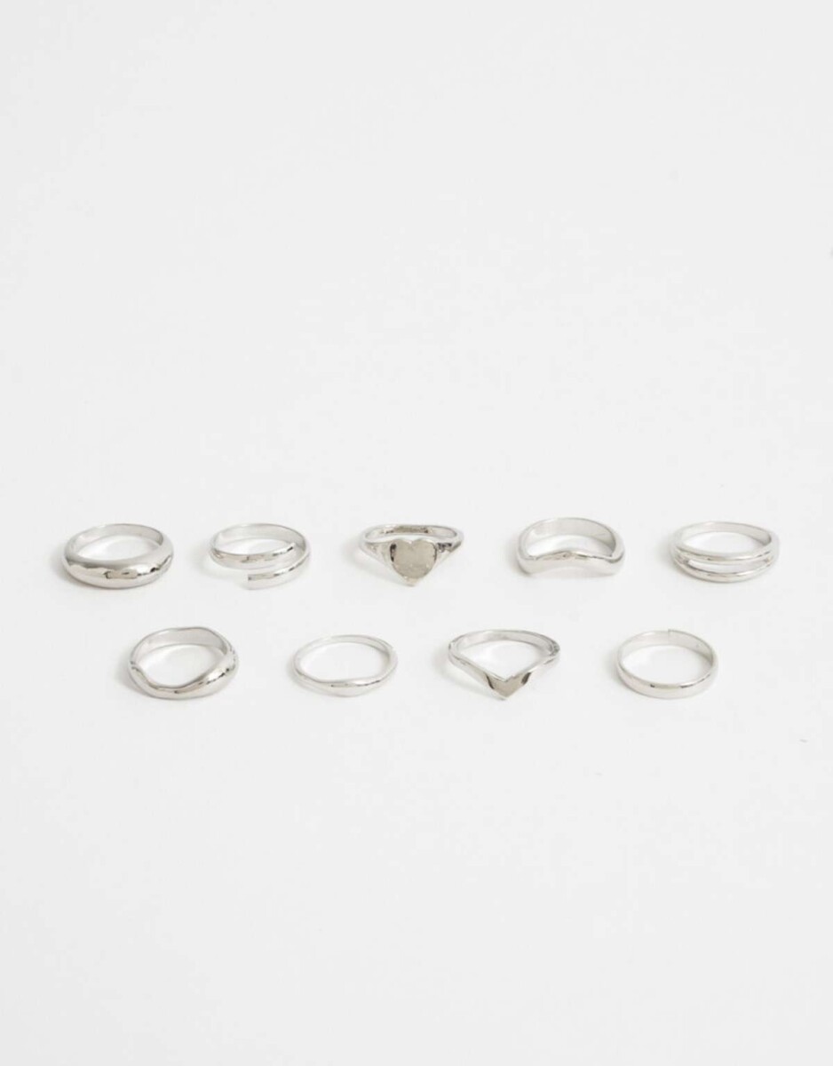 Set De Anillos De Metal - Plateado 