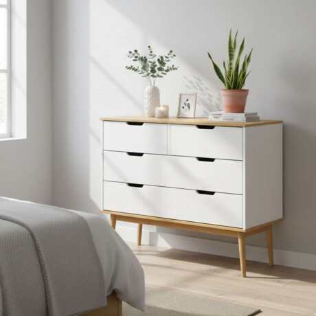 Comoda 4 Cajones Linea Nordica Roble/Blanco