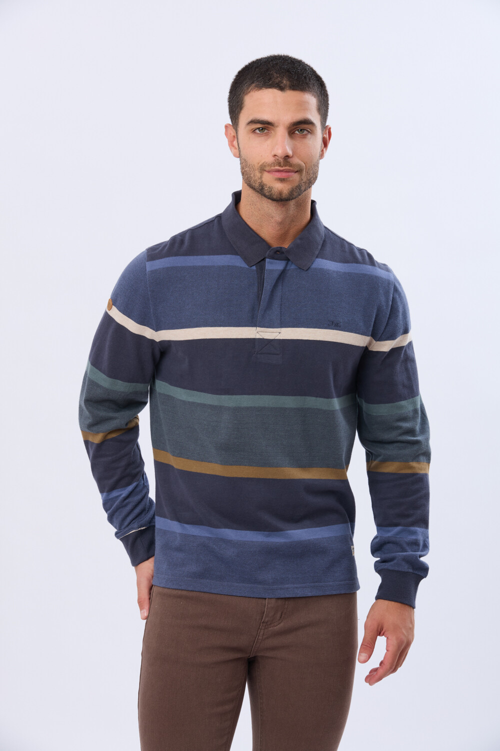 REMERA POLO RAYADA DE ALGODÓN Azul