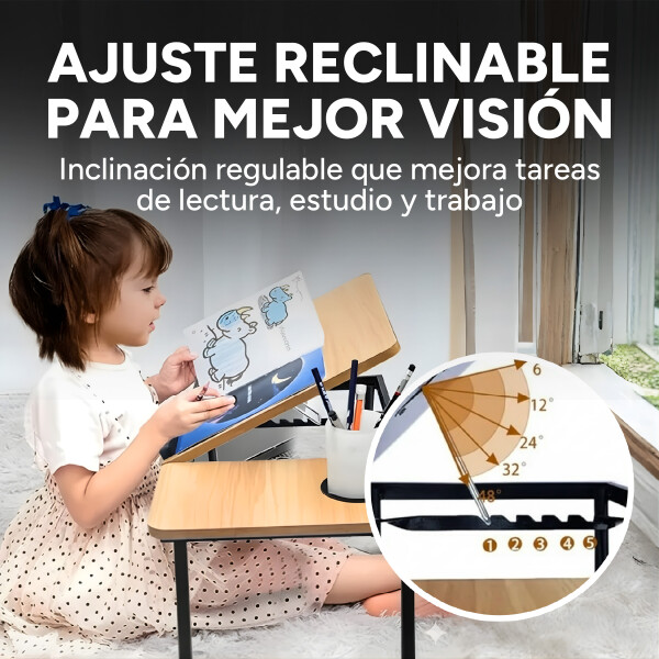 Mesa De Cama Reclinable Para Laptop Plegable Con Posa Vaso Color Marrón Claro