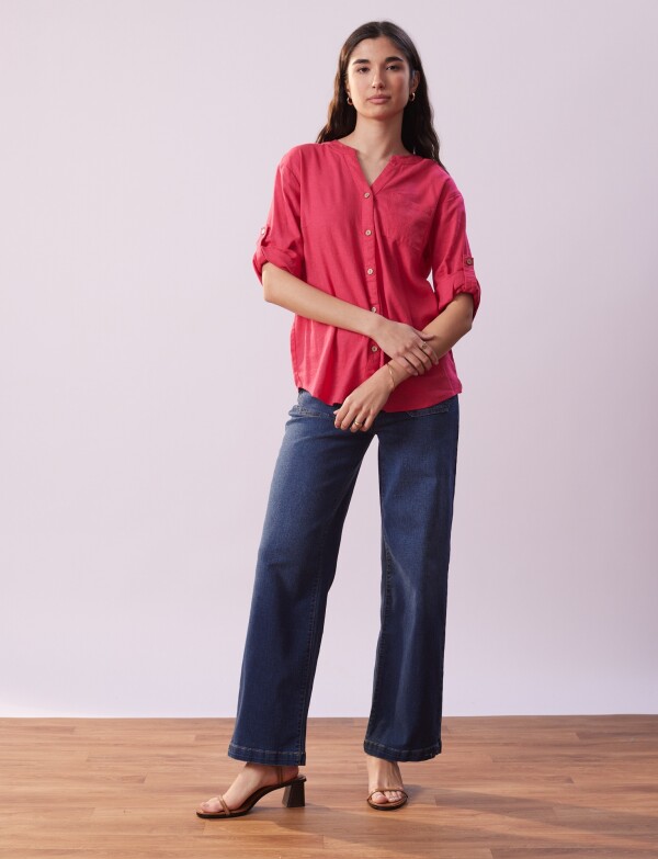 Blusa Lino Botones FUCSIA