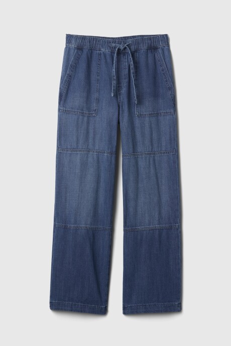 Jean Wide Leg Pull On Mujer Dark Wash Indigo