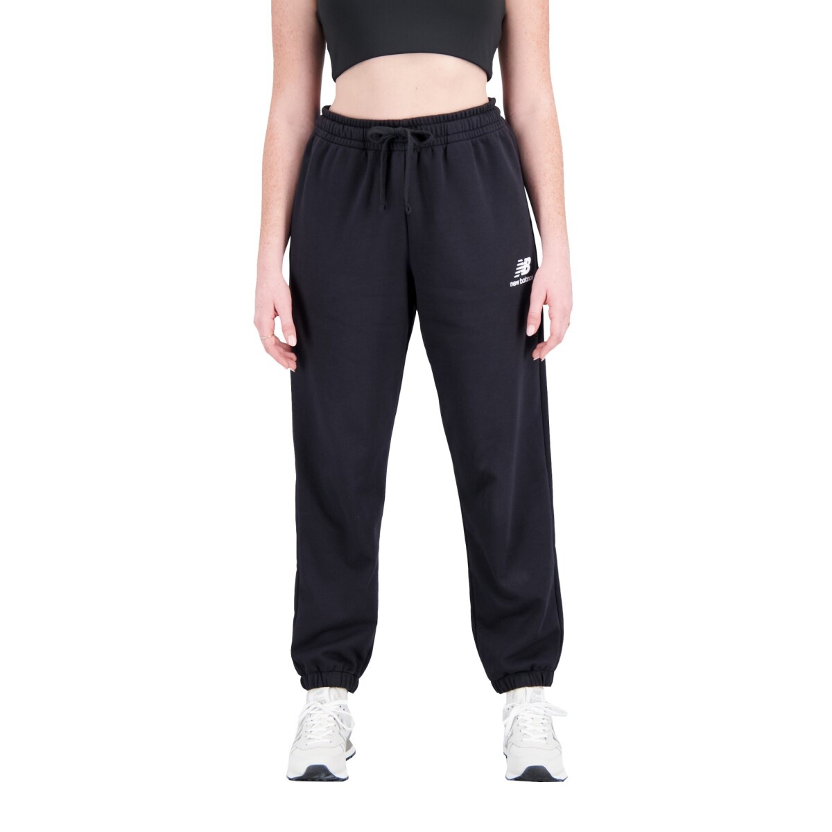 Pantalon New Balance Dama Essentials Stacked Logo French Terry Sweatpant Black - S/C 