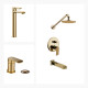 JUEGO DE GRIFERIA COMPLETO. INCLUYE DUCHA EMBUTIDA, VISTA, LAVATORIO ALTO Y BIDET ORO SEMI MATE AQUALIA 000
