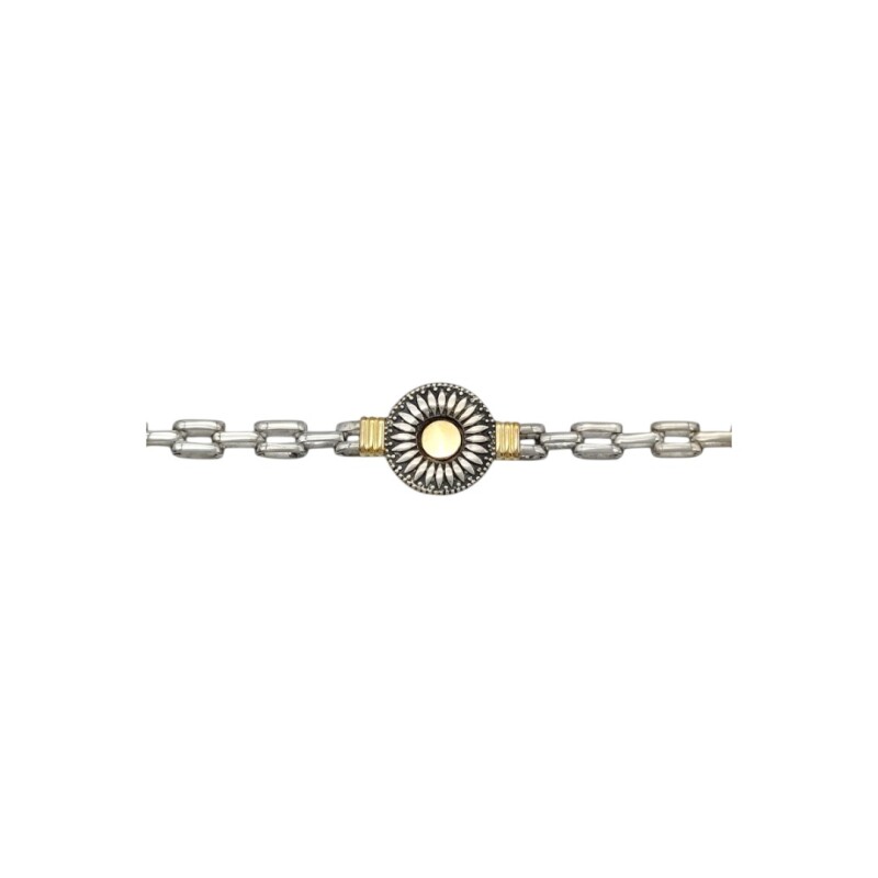 Pulsera Flor-Plata y Oro-Sin Piedra-PU5011 sinpiedra