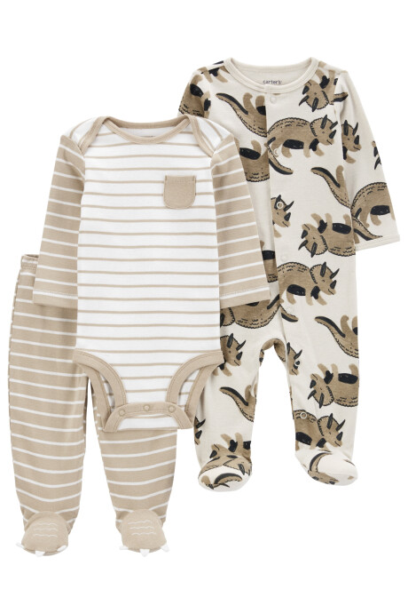 Set tres piezas pijama y pelele con pies más body manga larga de algodón 0