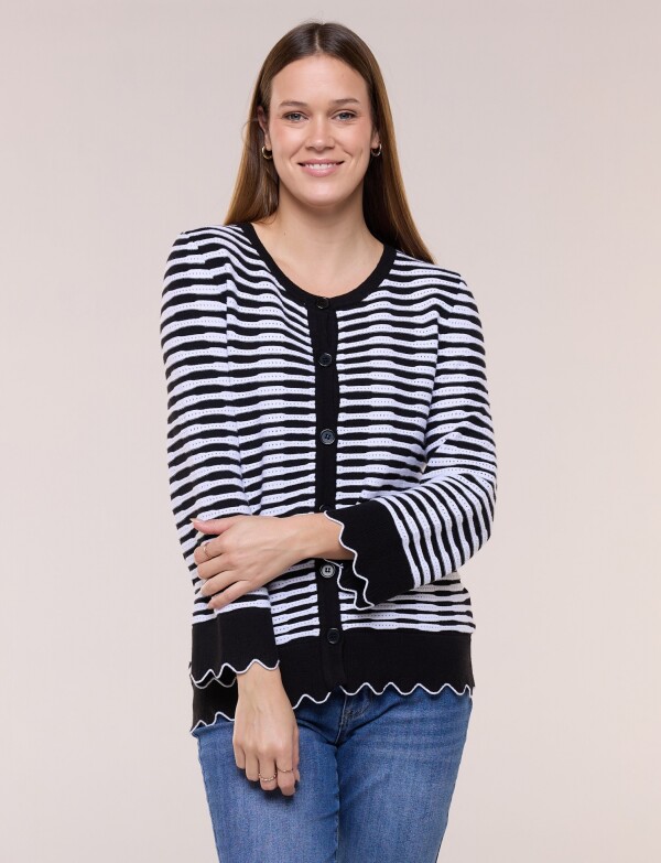 Cardigan Con Botones Y Terminación Ondulada NEGRO/BLANCO