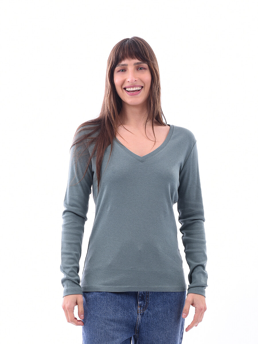 REMERA BASICA PETRA RIBB - VERDE 