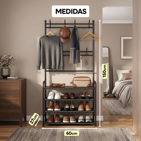 Perchero Ropa Rack Multifuncional Zapatero Organizador Percha Estantes Imback Color Negro Perchero Ropa Rack Multifuncional Zapatero Organizador Percha Estantes Imback Color Negro