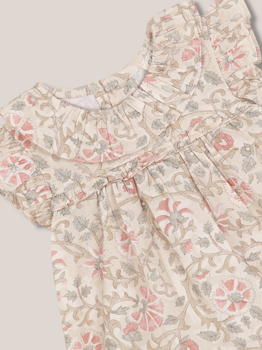 Vestido Corto Estampado Con Cubrepañal A Juego Piedra