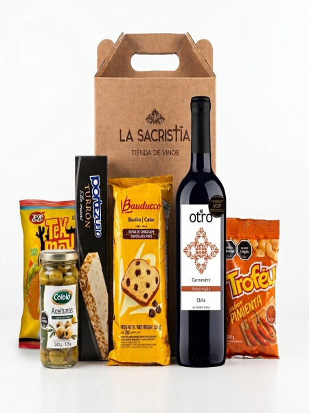 Canasta Navideña - Caja Con Vino Chileno, Turrón, Budín Canasta Navideña - Caja Con Vino Chileno, Turrón, Budín