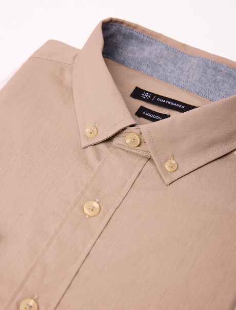 Camisa m/l algodon lisa beige