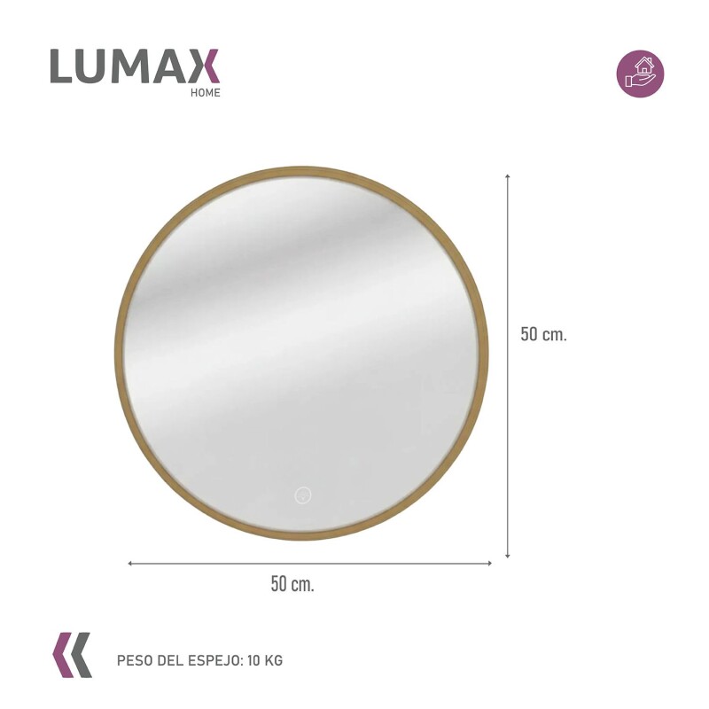 Espejo Lumax Doddy redondo con marco y luz 50cm Dorado