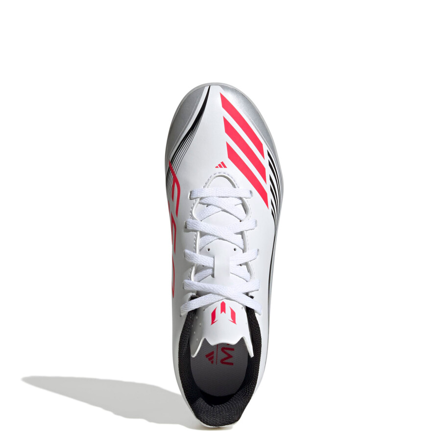 Championes de Niños Adidas Futbol 5 F50 Messi Club TF JRS Blanco - Rojo - Negro - Plateado
