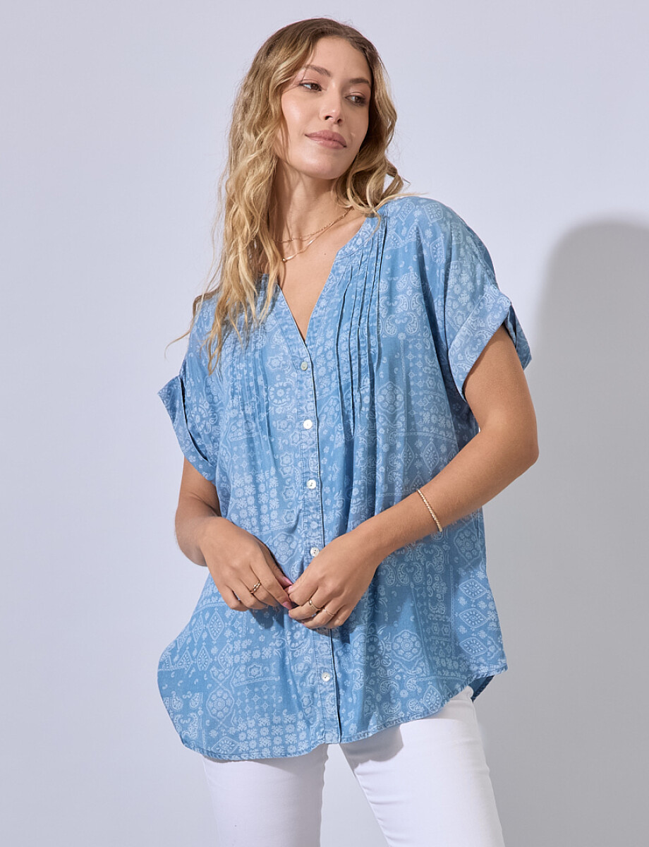 Blusa Tencel Print - Celeste 