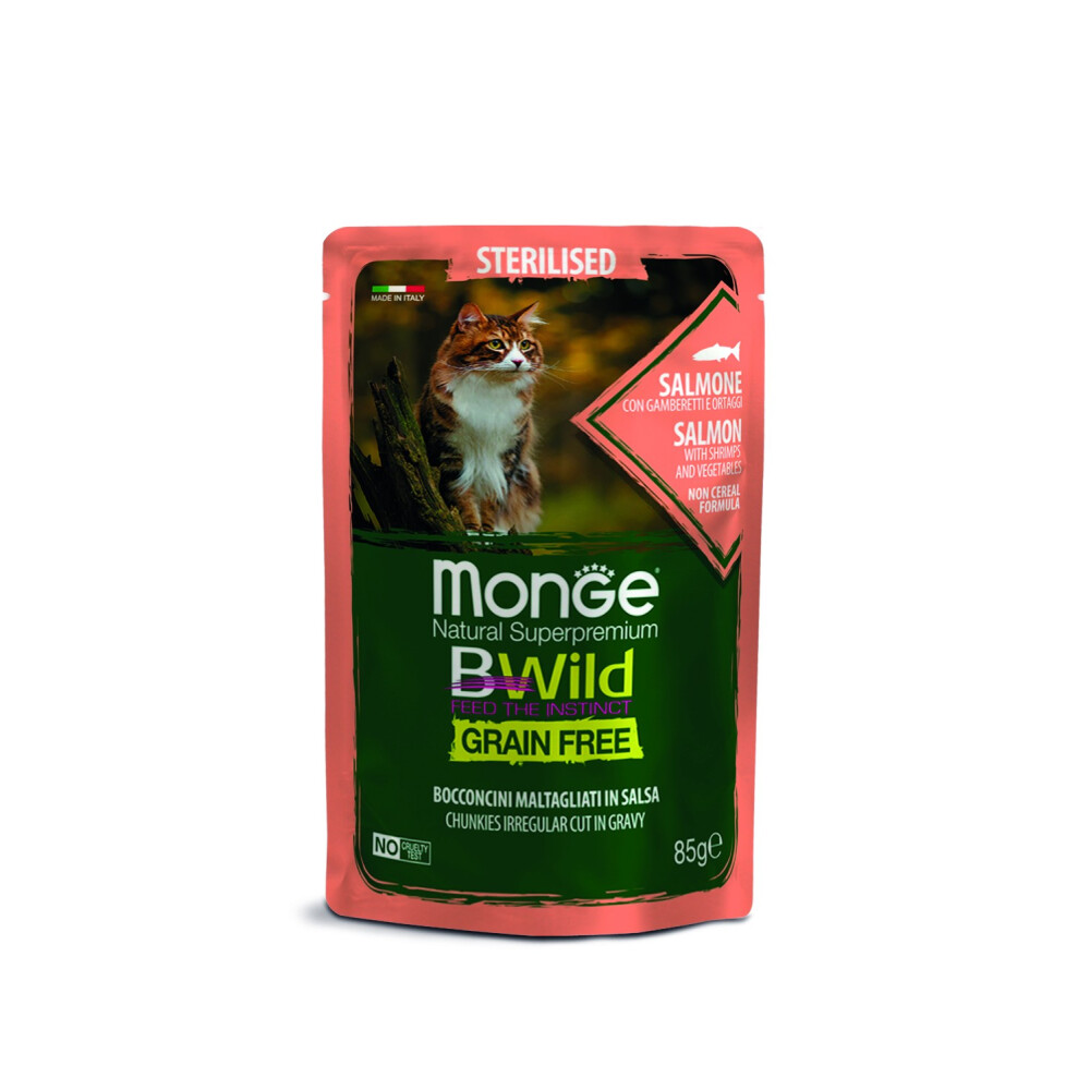 MONGE BWILD POUCHES ESTERILISED SALMON W/VEGETABLE 85 GRS MONGE BWILD POUCHES ESTERILISED SALMON W/VEGETABLE 85 GRS