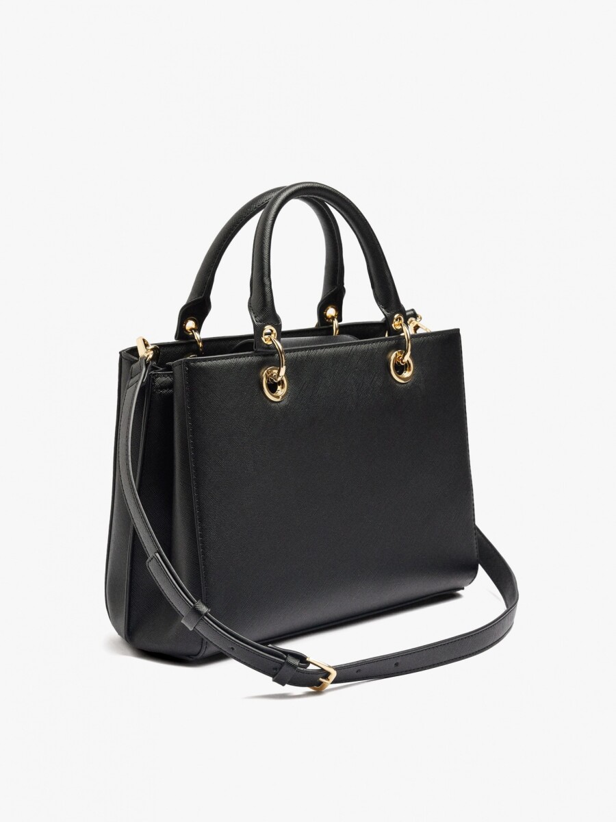 Bolso Tote Con Textura Y Penduro negro