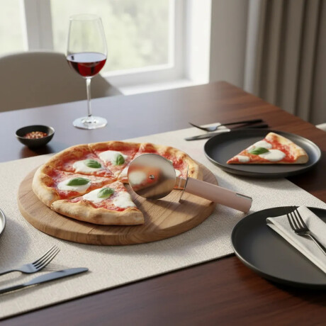 Cortador Rueda Cuchillo Corta Pizza de Cocina en Acero Inox Salmón