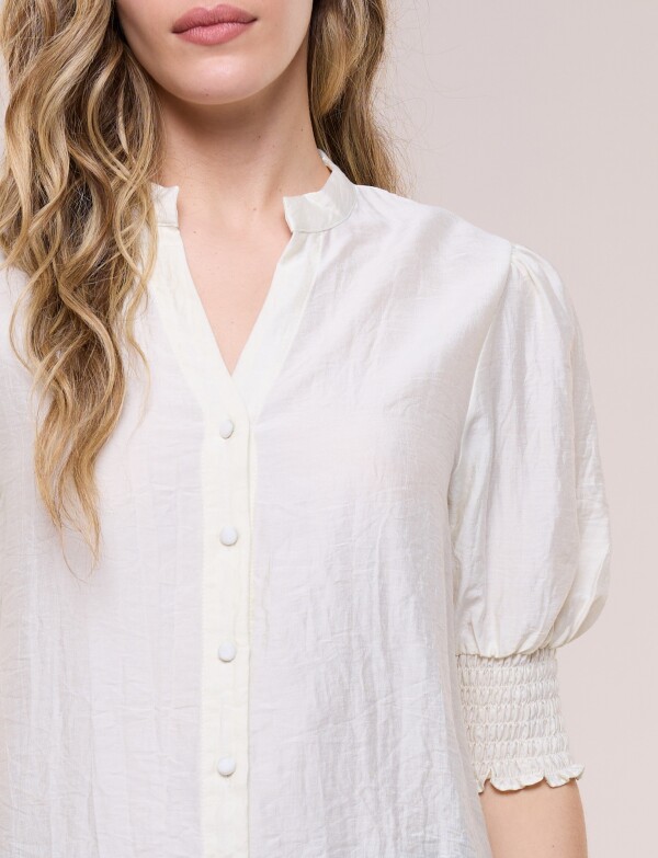Blusa Crepé Con Mangas Abullonadas CRUDO