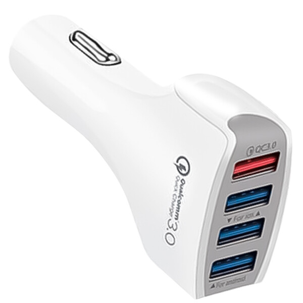 Cargador para Auto 4 Puertos USB A QC 3.0 de 3.5 AMP blanco