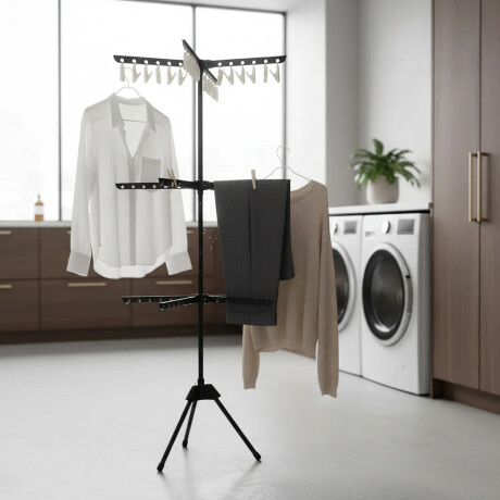 Tender 3 Niveles Vertical 155cm Ahorra Espacio con Broches Negro