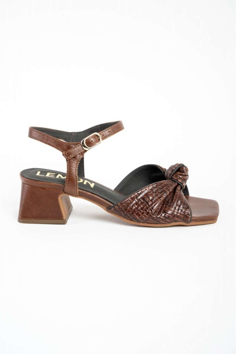 Sandalias De Cuero Taco Cuadrado - Chocolate 