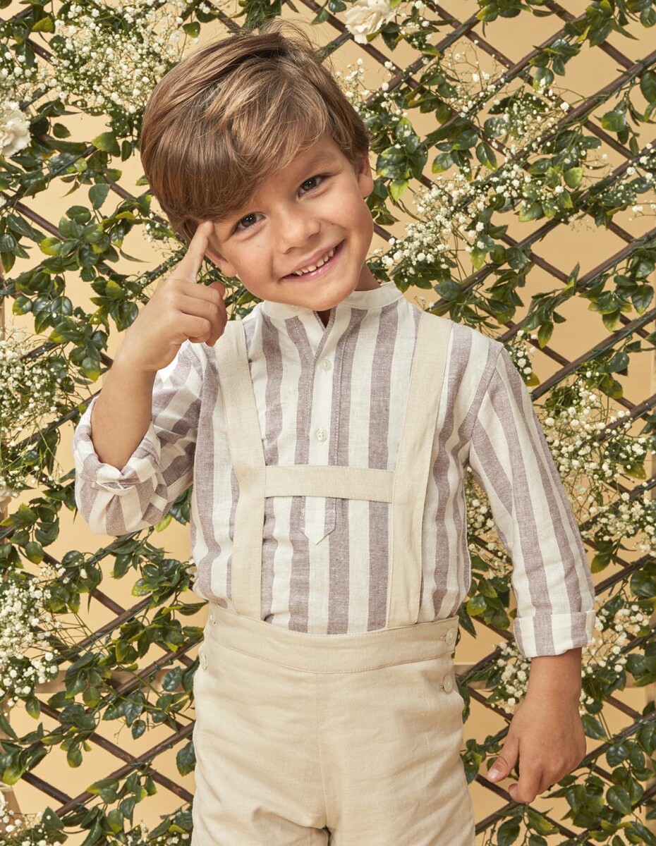 Camisa De Lino De Rayas - Berenjena 
