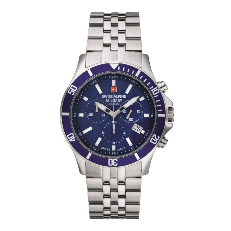 Reloj Swiss Alpine Military Challenger Chrono 7022.9135 para hombre con correa de acero Azul