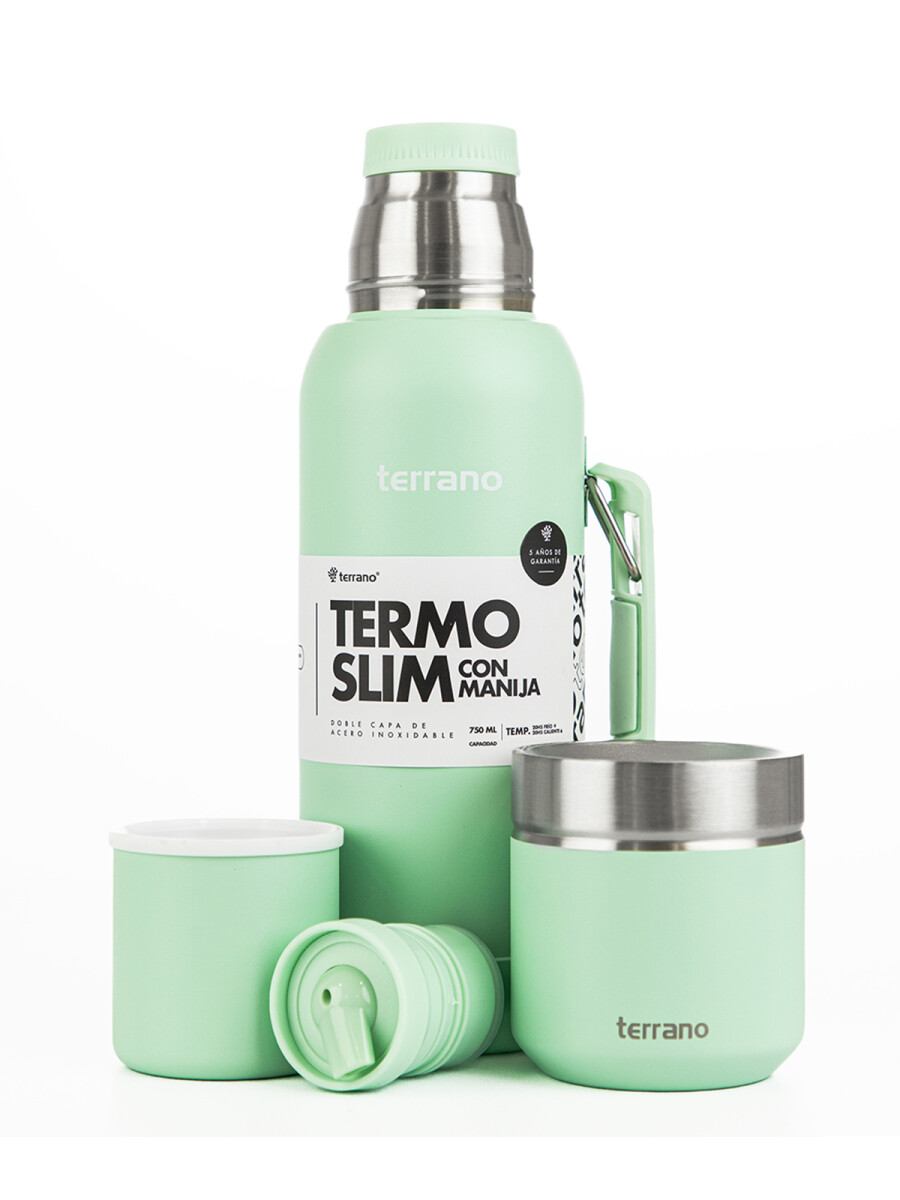 Kit Termo 750ML Con Base De Silicona + Mate Folkie - Verde Agua 