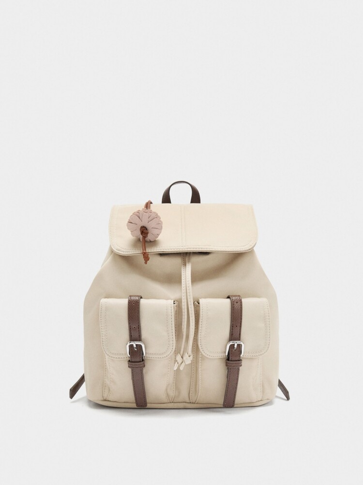 Mochila De Nylon Con Colgante taupe