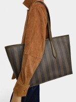 Bolso Shopper A Rayas Con Bolsa Extraíble marron