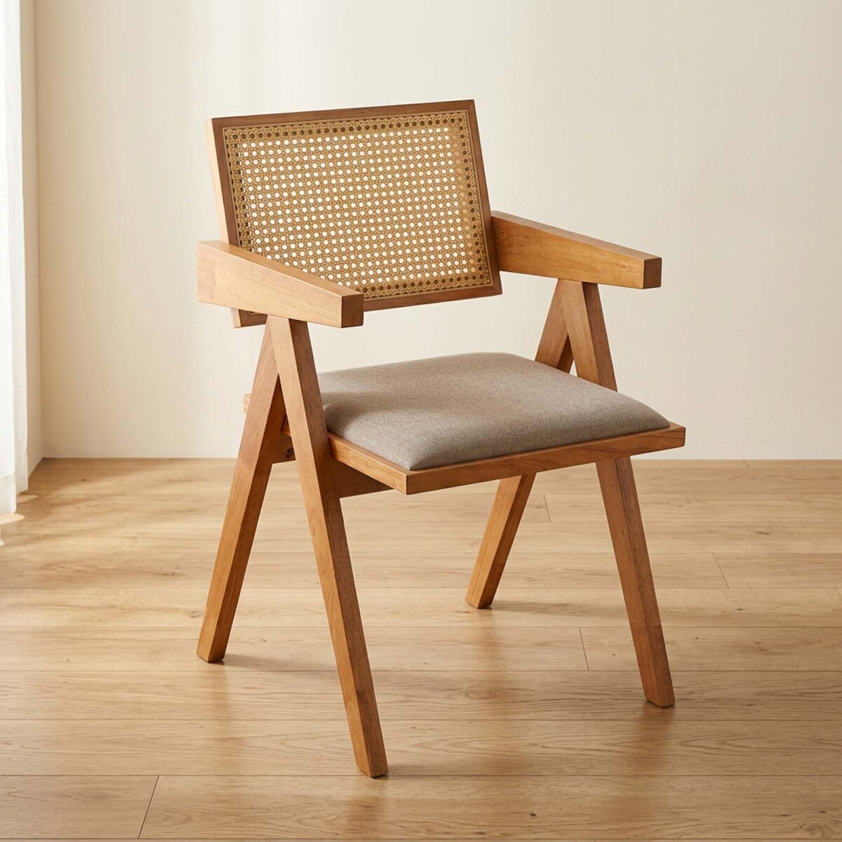 SILLA DE COMEDOR - MADERA-Y-TELA NATURAL-BEIGE INARI 