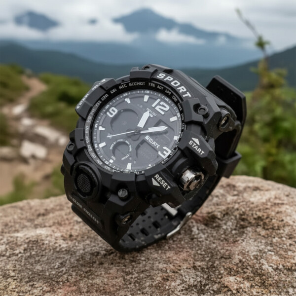 Reloj Deportivo Pulsera Analógico Digital Correa Luz Resiste Color Negro