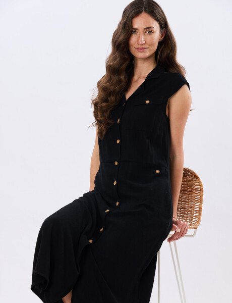 VESTIDO LISO DE LINO Negro