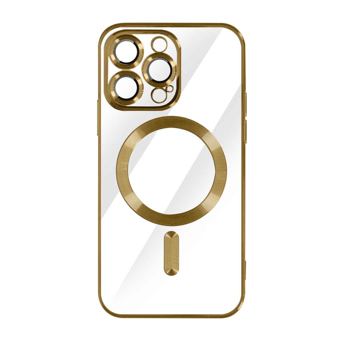 Case Transparente con Carga Inalambrica y Borde de Cromado Iphone 15 Pro Max - Gold 