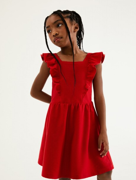 VESTIDO INFANTIL CON VOLANTES ROJO