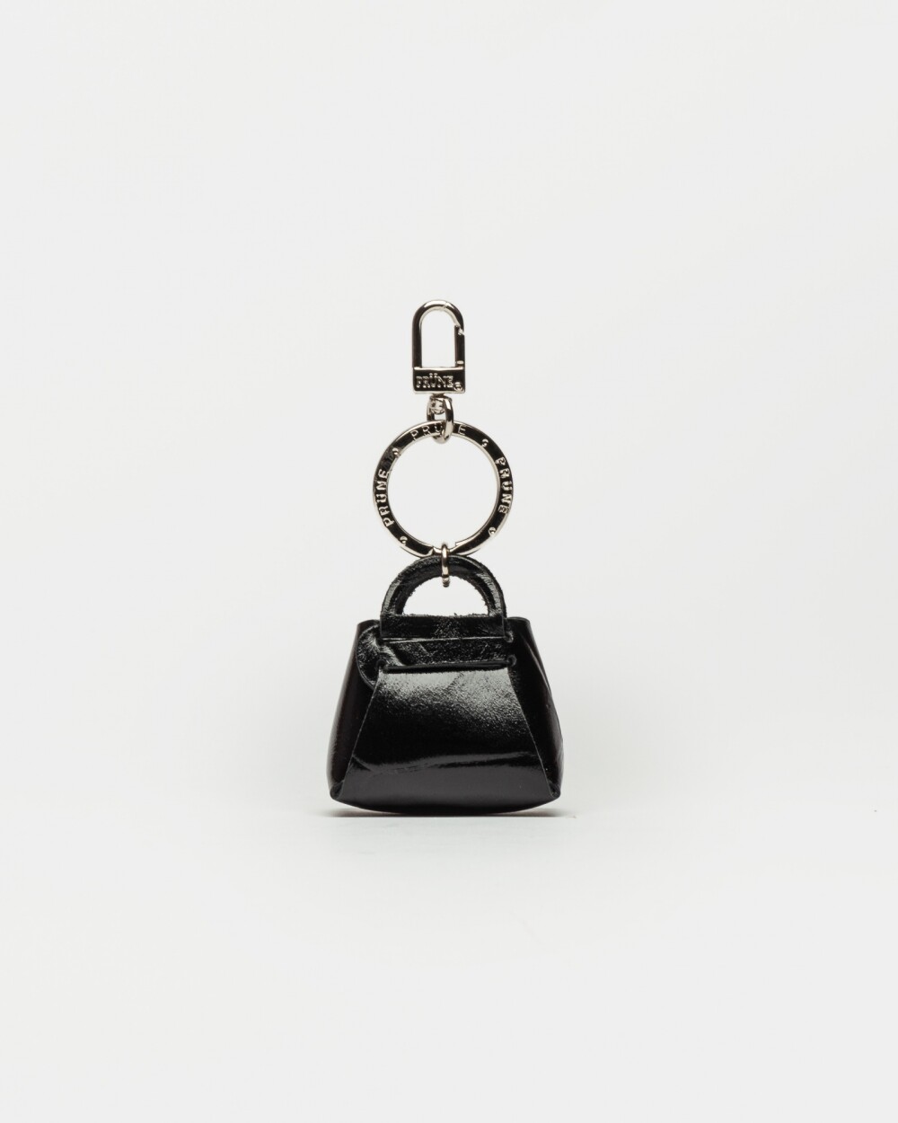 Llavero Mini Bag En Cuero Grabado Croco Negro