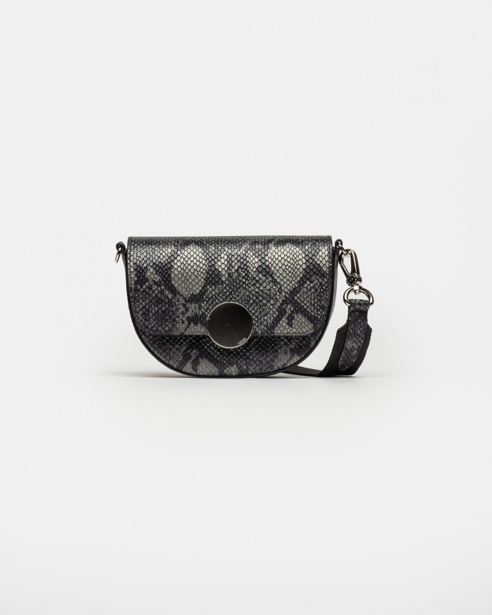 Mini Bag The Circle En Cuero Grabado Snake Metalizado Gris