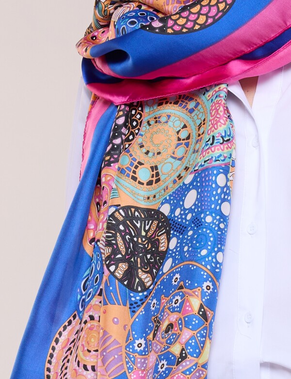 Pashmina De Satén Estampada AZUL/MULTI