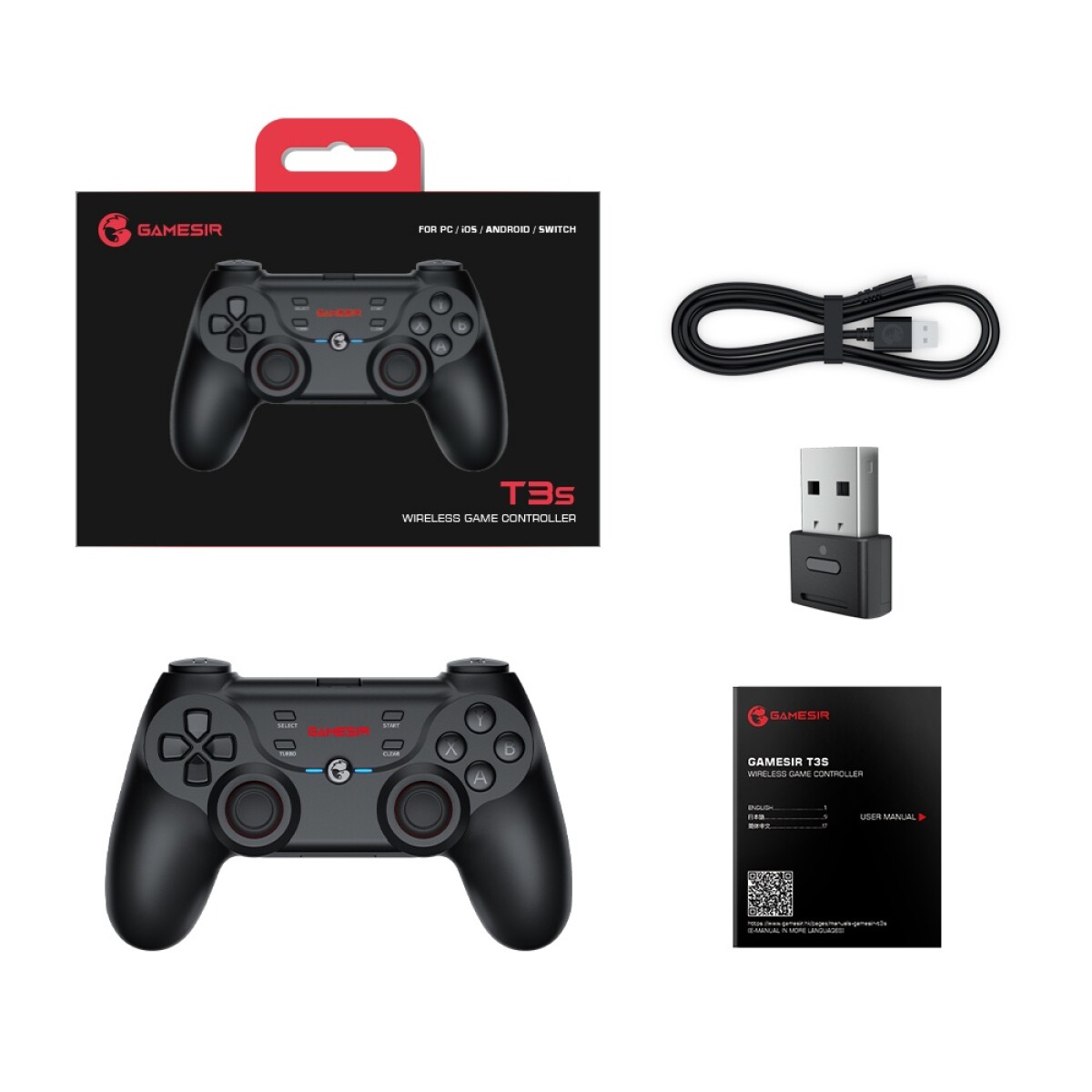 Joystick Inalámbrico GameSir T3S Bluetooth Multiplataforma para PC / Nintendo / Android / iOS Negro