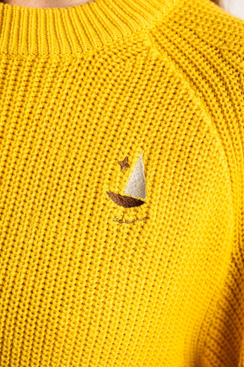 Sweater Algodon Con Bordado Amarillo
