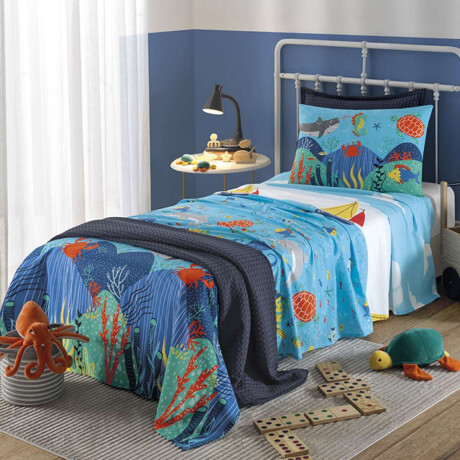 Juego Sábanas Infantiles 1 Plaza Dohler 100% Algodón Oceano