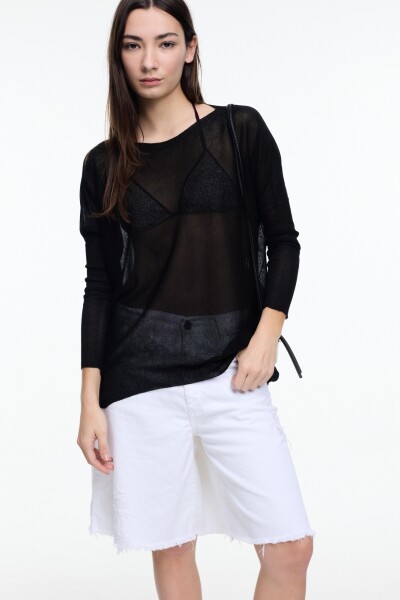 SWEATER EN V LUREX Negro