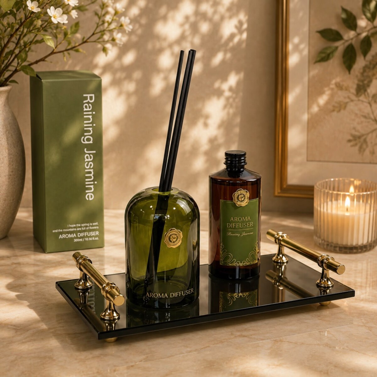 Aromatizador De Vidrio Ambiente Con Varillas 500ML - JASMINE 