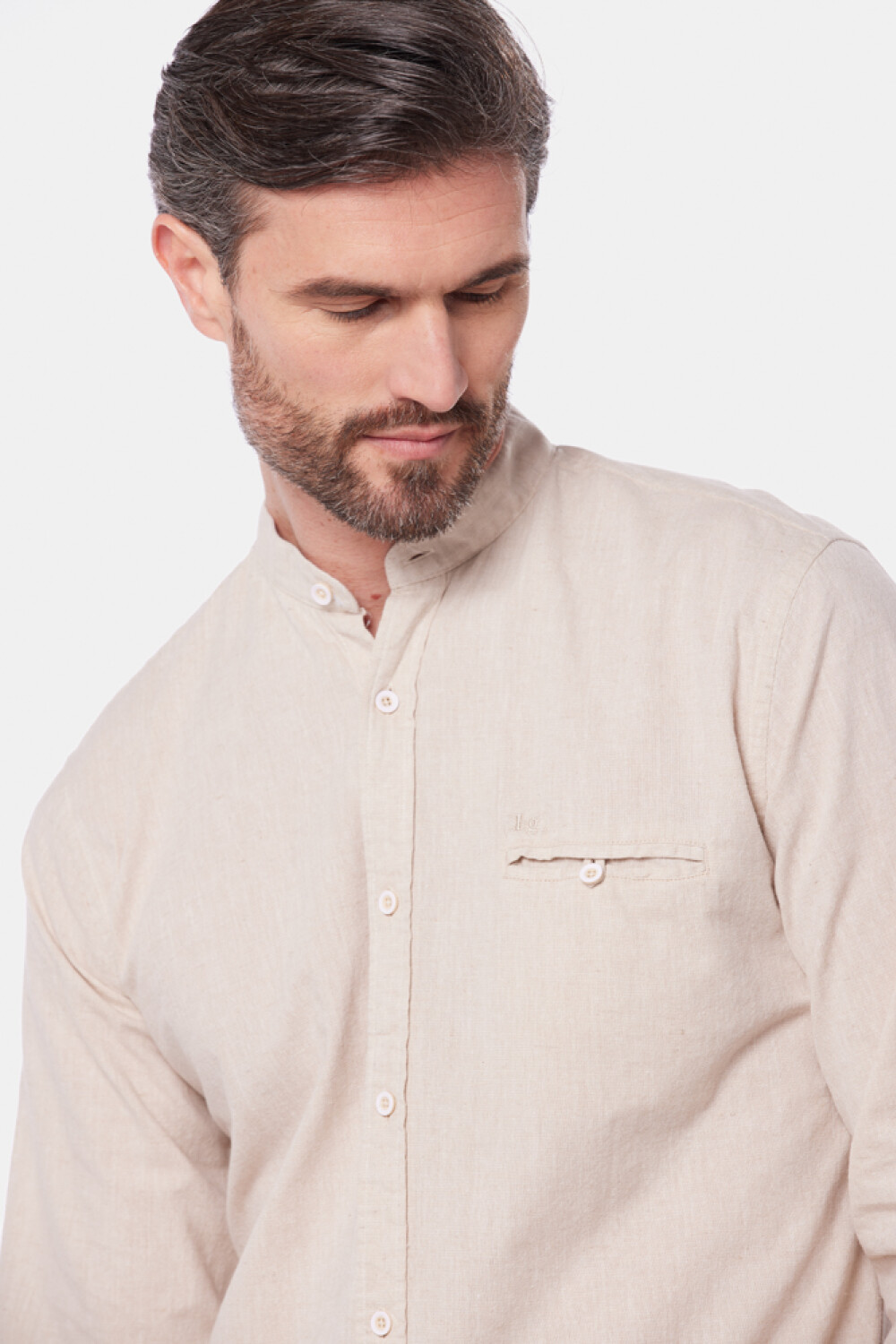 CAMISA DE LINO CUELLO MAO Beige