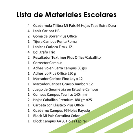 Lista de Materiales Escolares Colegio Federico García Lorca - 4º escuela Lista de Materiales Escolares Colegio Federico García Lorca - 4º escuela