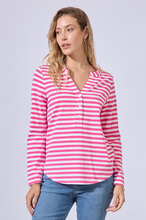 Remera Algodon Escote V FUCSIA