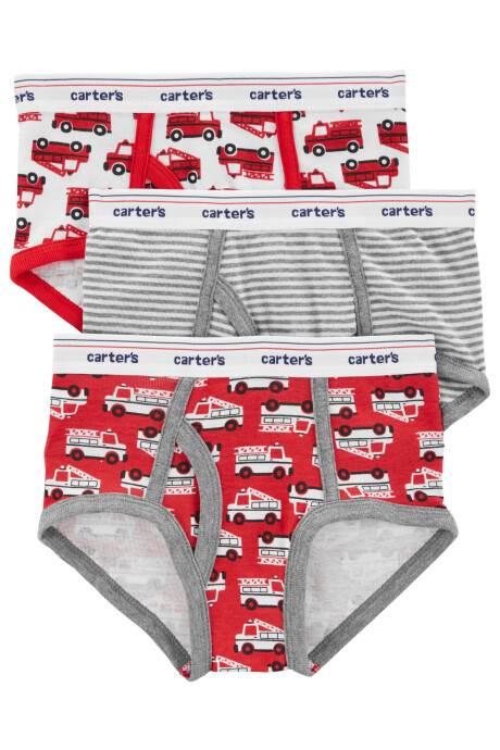 Pack tres calzoncillos slip de algodón, diseño bomberos Pack tres calzoncillos slip de algodón, diseño bomberos