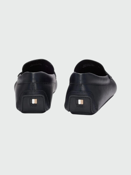 BOSS Mocasines de Piel Grabada con Detalle de Logotipo Azul Oscuro
